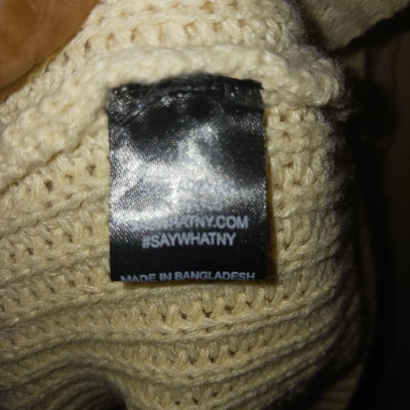 Say What? womens beige long sleeve vneck knitted sweater dress w/belt sz Large - Picture 4 of 8